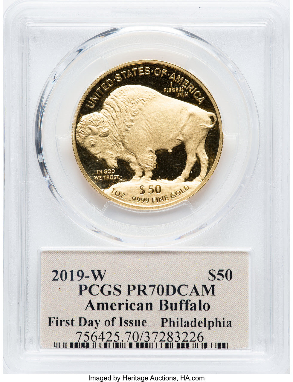 2019-W $50 One-Ounce Gold Buffalo FDI Philadelphia PCGS PR70