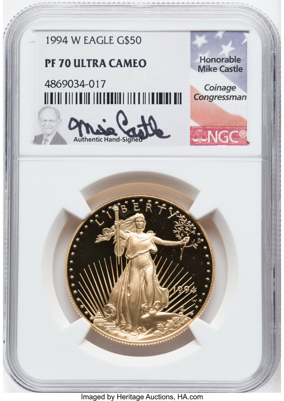 1994-W $50 One-Ounce Gold Eagle NGC PF70 Castle