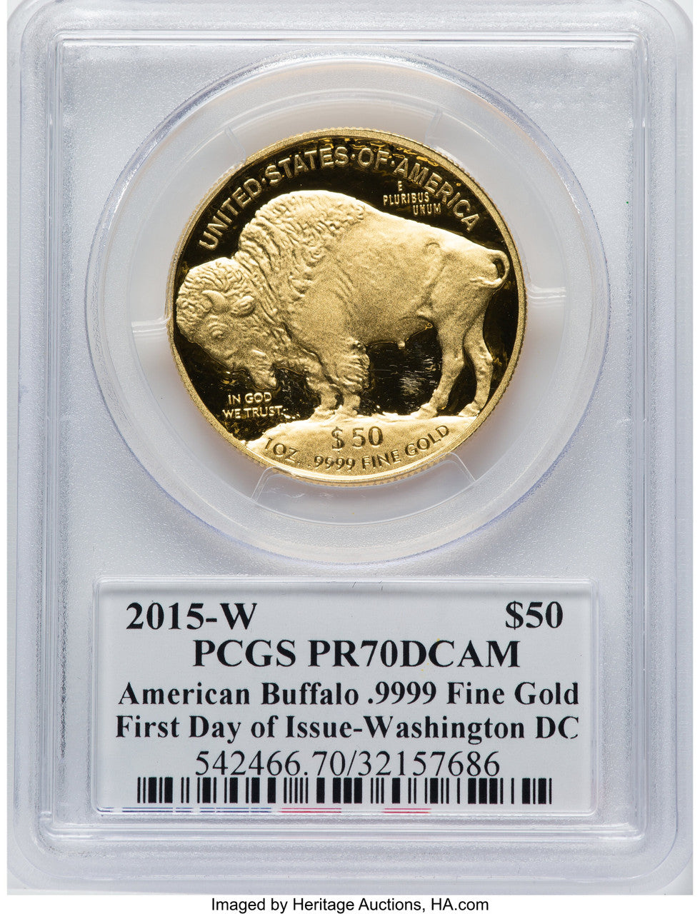 2015-W $50 One-Ounce Gold Buffalo .9999 Fine Gold First Day of Issue - Washington Moy Signature PCGS PR70