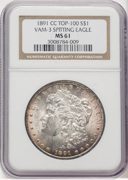 1891-CC $1 VAM-3 Spitting Eagle Morgan Dollar NGC MS61 (767393036)