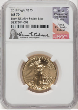 2019 $25 Half Ounce Gold Eagle NGC MS70 Anna Cabral Signed