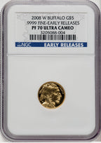 2008-W $5 Tenth-Ounce Gold Buffalo First Strike ER Blue NGC PF70