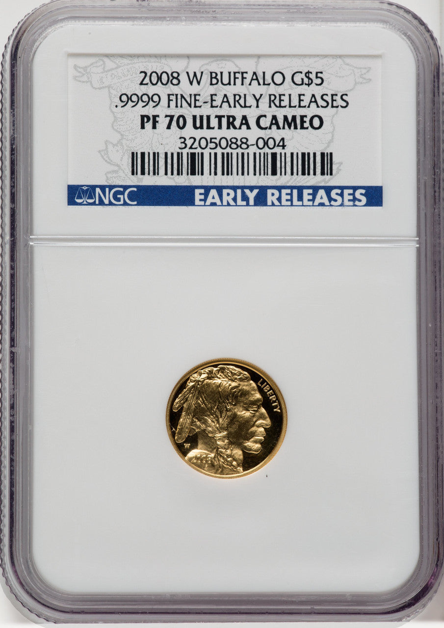 2008-W $5 Tenth-Ounce Gold Buffalo First Strike ER Blue NGC PF70