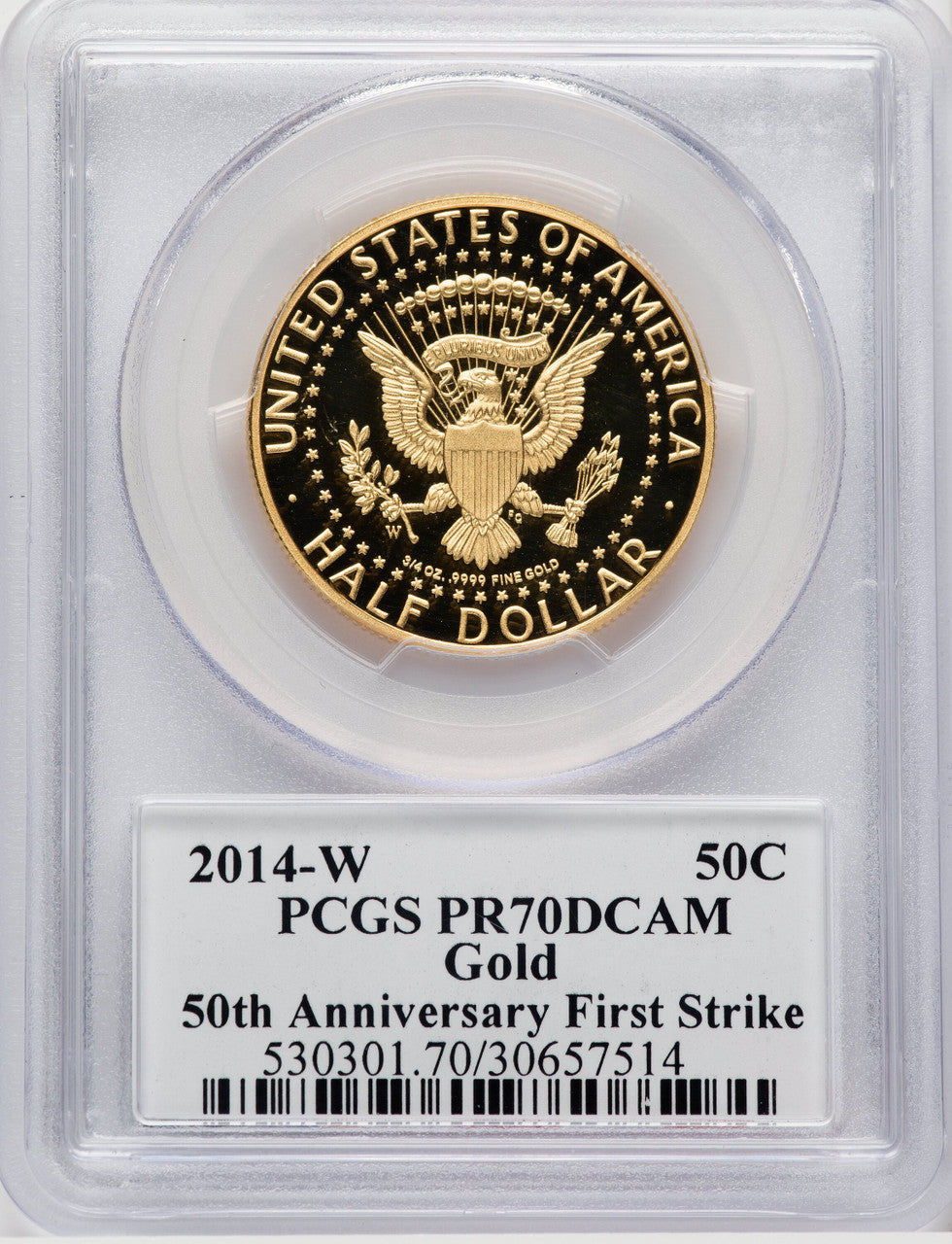 2014-W 50C Kennedy Gold 50th Anniversary First Strike Proof Kennedy Half Dollar PCGS PR70 (769457001)