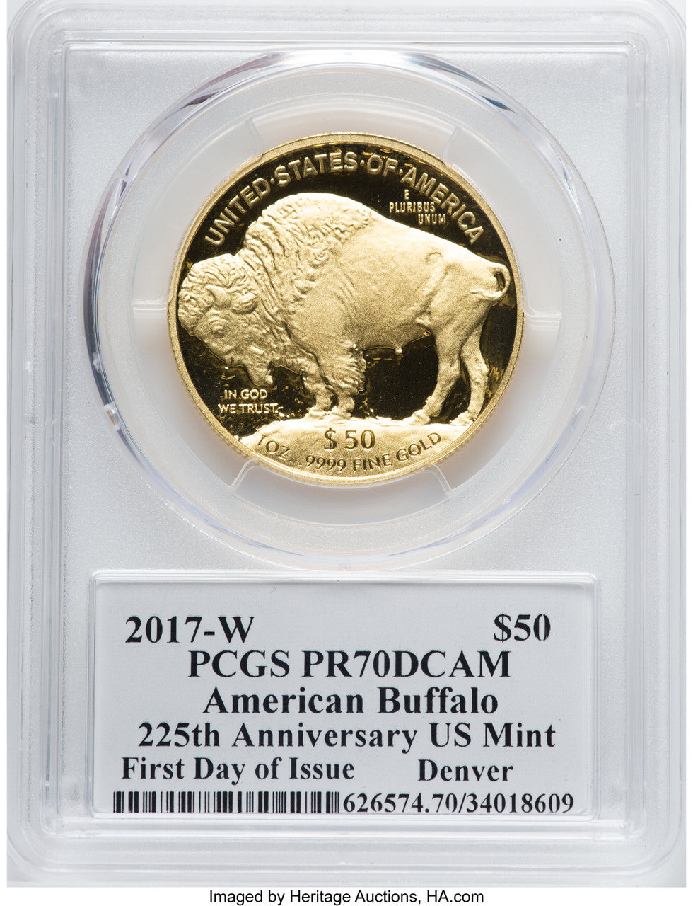 2017-W G$50 Buffalo 225th Anniversary First Day of Issue Moy Denver PCGS PR70