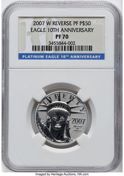 2007-W $50 Half-Ounce Platinum Reverse Proof 10th Anniversary NGC PF70