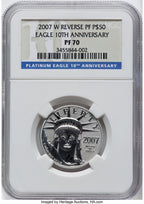 2007-W $50 Half-Ounce Platinum Reverse Proof 10th Anniversary NGC PF70