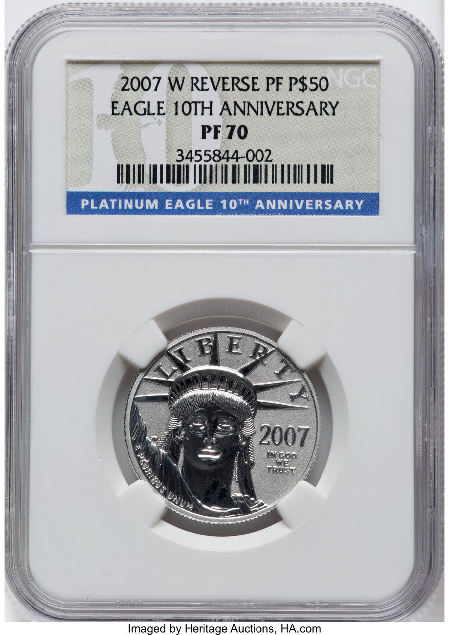 2007-W $50 Half-Ounce Platinum Reverse Proof 10th Anniversary NGC PF70