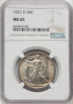 1921-D 50C Walking Liberty Half Dollar NGC MS65