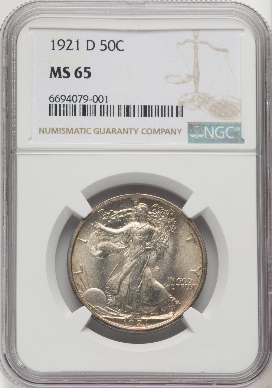 1921-D 50C Walking Liberty Half Dollar NGC MS65