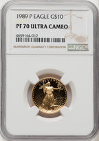 1989-P $10 Quarter-Ounce Gold Eagle Brown Label NGC PF70