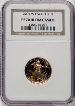 2001-W $10 Quarter-Ounce Gold Eagle Brown Label NGC PF70