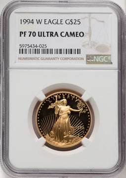1994-W $25 Half-Ounce Gold Eagle Brown Label NGC PF70
