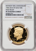 2014-W 50C Kennedy Gold Half Dollar 50th Anniversary NGC PR70