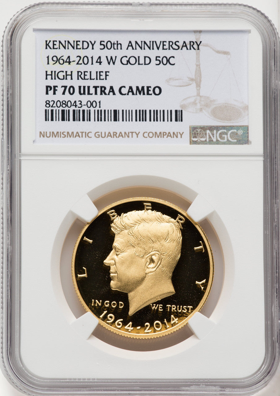 2014-W 50C Kennedy Gold Half Dollar 50th Anniversary NGC PR70