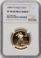 1990-P $25 Half-Ounce Gold Eagle Brown Label NGC PF70 (769461002)