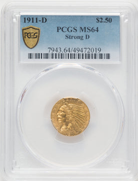 1911-D $2.50 Indian Quarter Eagle PCGS MS64 (768428006)