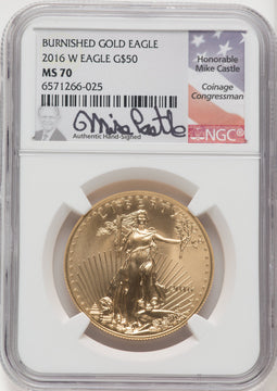 2016-W $50 One-Ounce Gold Eagle 30th Anniversary Mike Castle NGC MS70