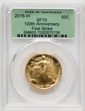 2016-W 50C Gold Walking LibertyFirst Strike PCGS SP70 100th Anniversary