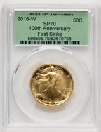 2016-W 50C Gold Walking LibertyFirst Strike PCGS SP70 100th Anniversary