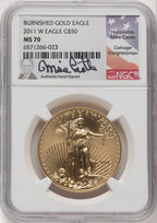 2011-W $50 One-Ounce Gold Eagle 25th Anniversary Mike Castle NGC MS70