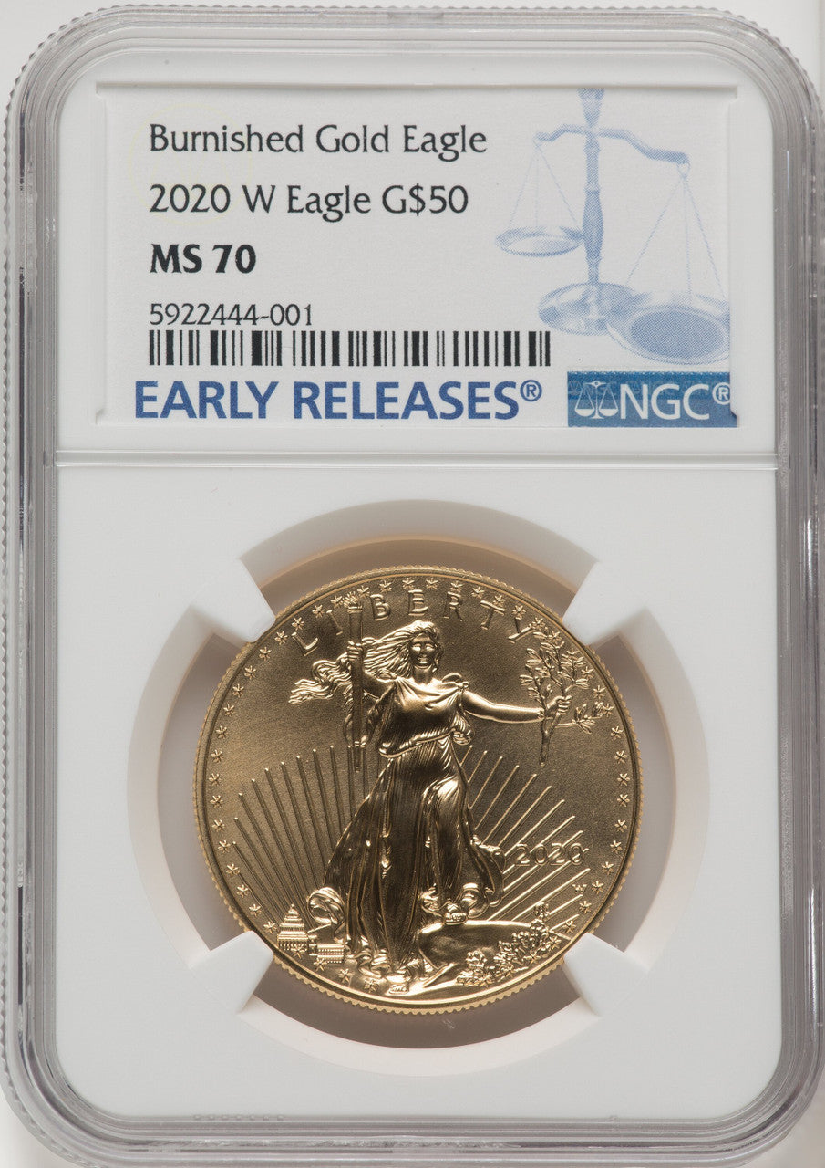 2020-W $50 One Ounce Gold Eagle Burnished ER Blue NGC MS70