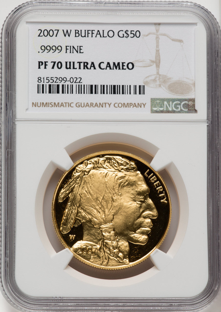 2007-W G$50 One-Ounce Gold Buffalo .9999 Fine Gold Brown Label NGC PF70 (519533018)