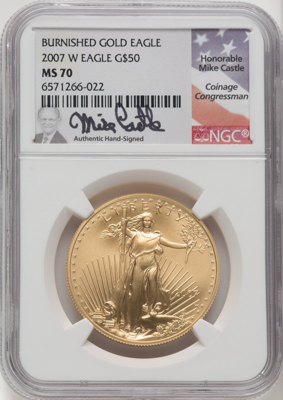 2007-W $50 One-Ounce Gold Eagle Mike Castle NGC MS70