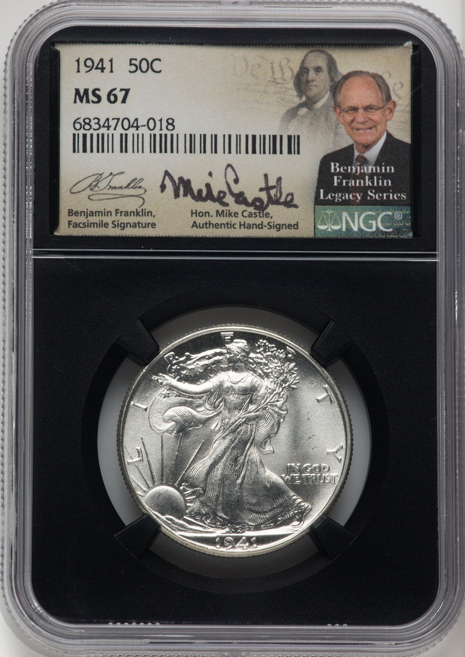 1941 50C Mike Castle Blk Core Franklin Series Walking Liberty Half Dollar NGC MS67 (769484007)