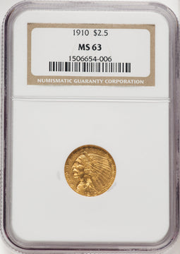 1910 $2.50 Indian Quarter Eagle NGC MS63