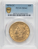1875-CC $20 Liberty Double Eagle PCGS MS61