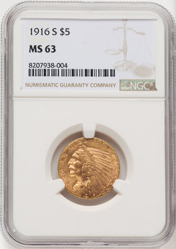 1916-S $5 Indian Half Eagle NGC MS63 (768428008)