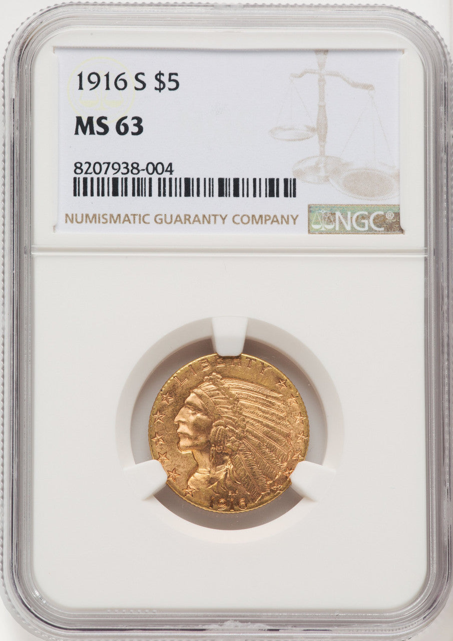 1916-S $5 Indian Half Eagle NGC MS63 (768428008)