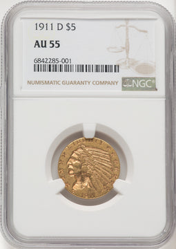 1911-D $5 Indian Half Eagle NGC AU55 (769485066)