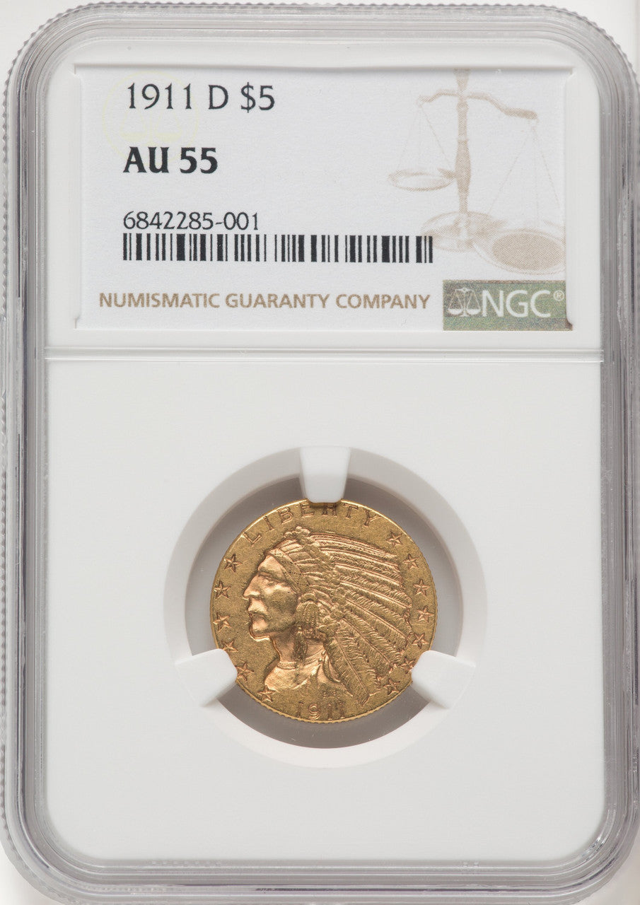 1911-D $5 Indian Half Eagle NGC AU55 (769485066)