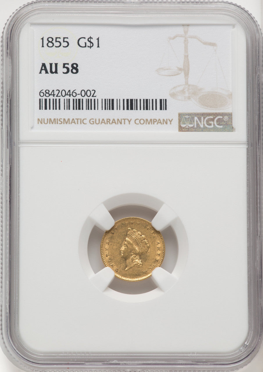 1855 G$1 Type Two Gold Dollar NGC AU58 (769485057)