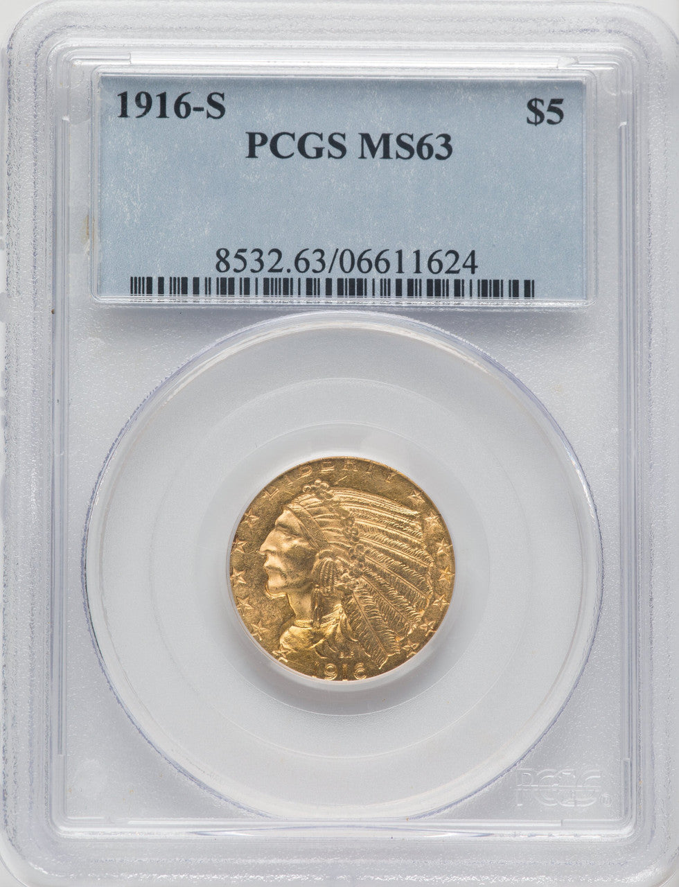 1916-S $5 Indian Half Eagle PCGS MS63 (769416020)