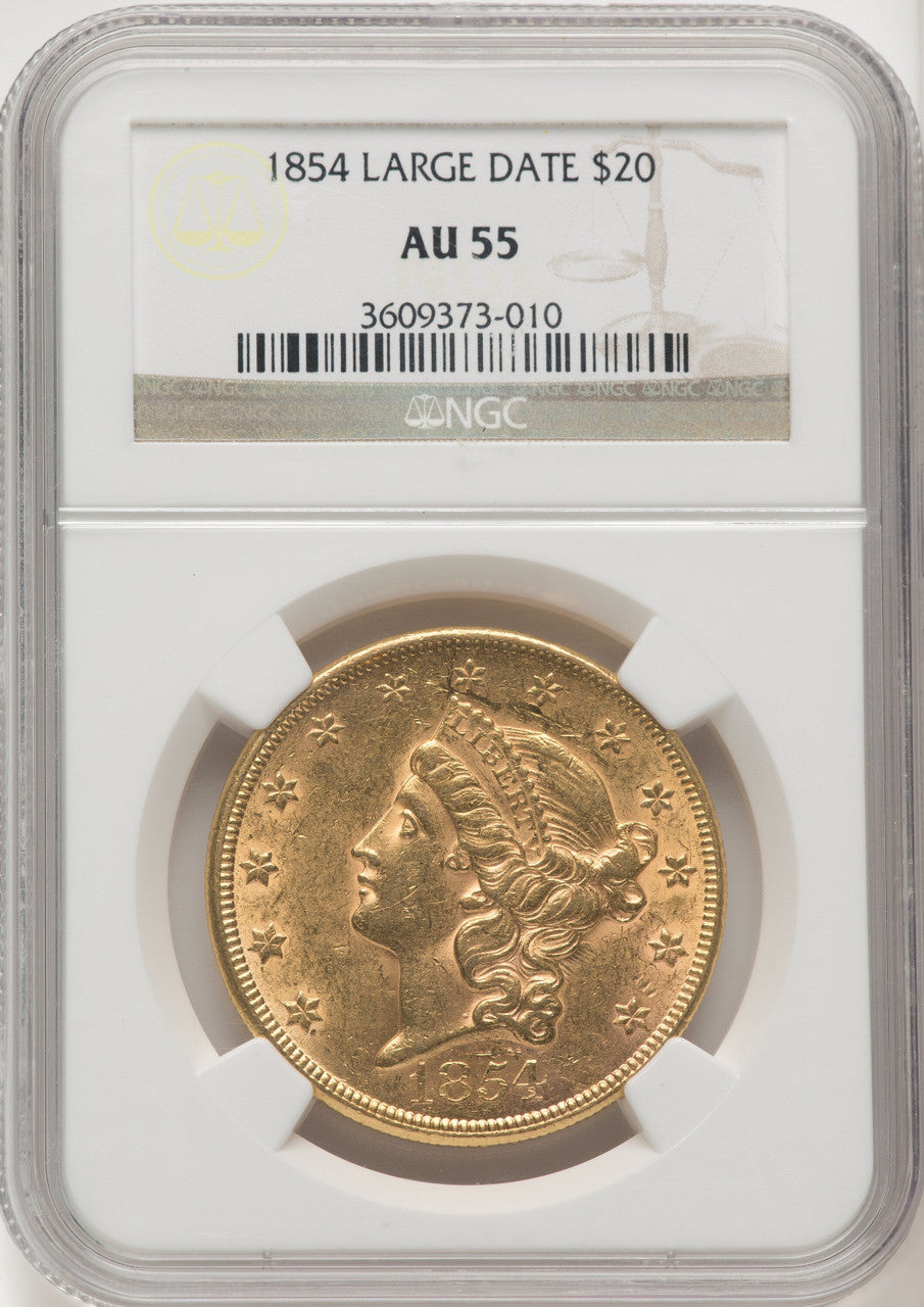 1854 $20 Large Date Proof Liberty Double Eagle NGC AU55 (769416022)