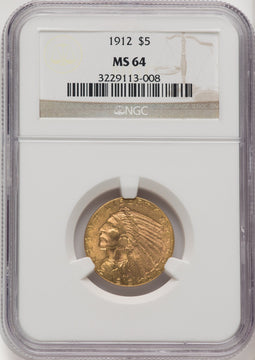1912 $5 Indian Half Eagle NGC MS64 (769416015)