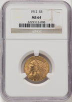 1912 $5 Indian Half Eagle NGC MS64 (769416015)