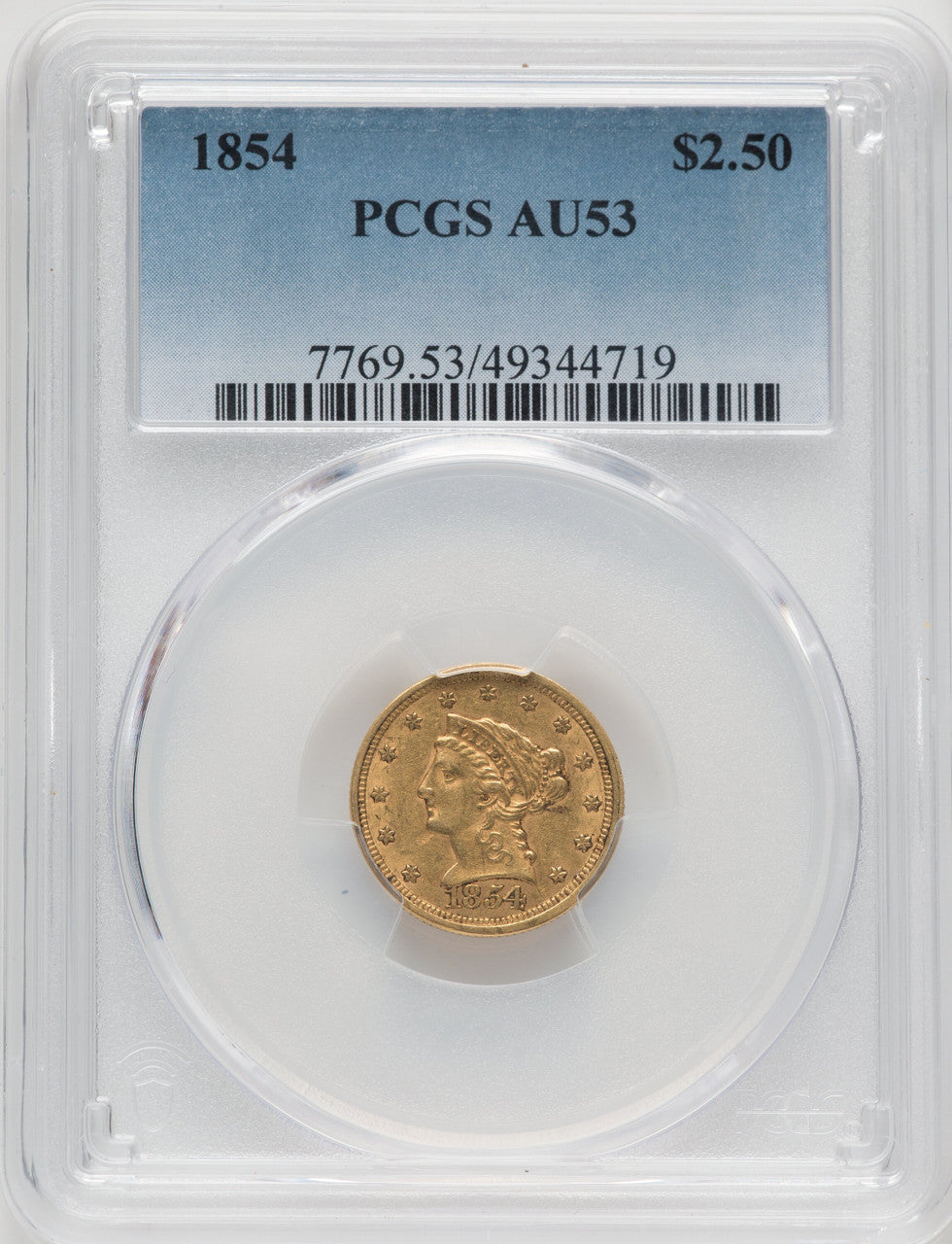 1854 $2.50 Liberty Quarter Eagle PCGS AU53