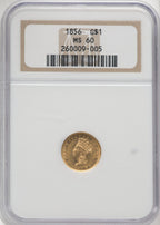 1856 G$1 Slanted 5 Gold Dollar NGC MS60