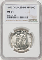 1946 50C Doubled Die Reverse Walking Liberty Half Dollar NGC MS64