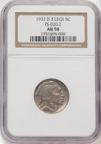 1937-D 5C Three-Legged Buffalo Nickel NGC AU58 (769326019)