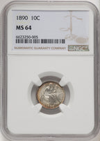 1890 10C Seated Dime NGC MS64