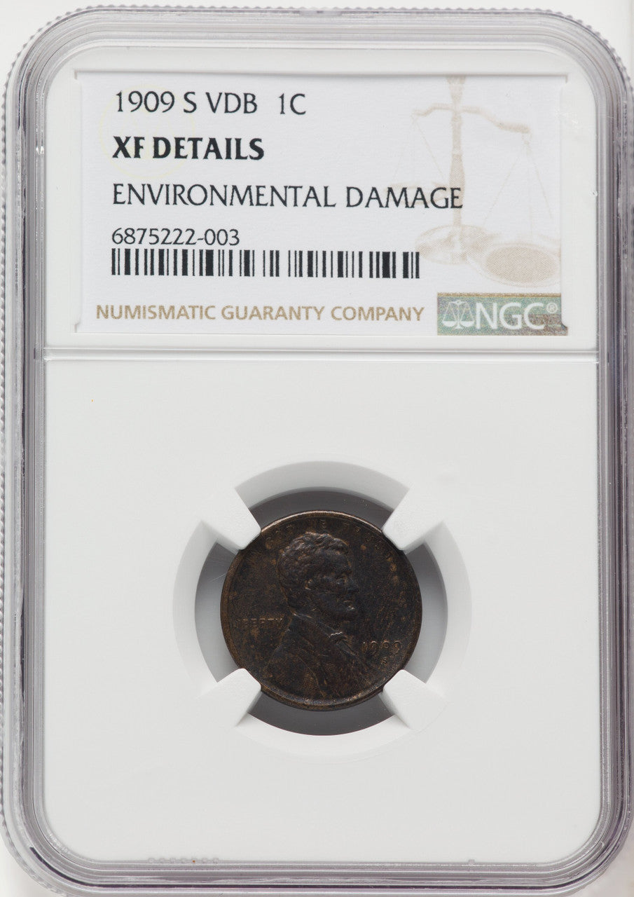 1909-S 1C VDB BN Lincoln Cent Details NGC XF40