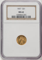 1857 G$1 Gold Dollar NGC MS62