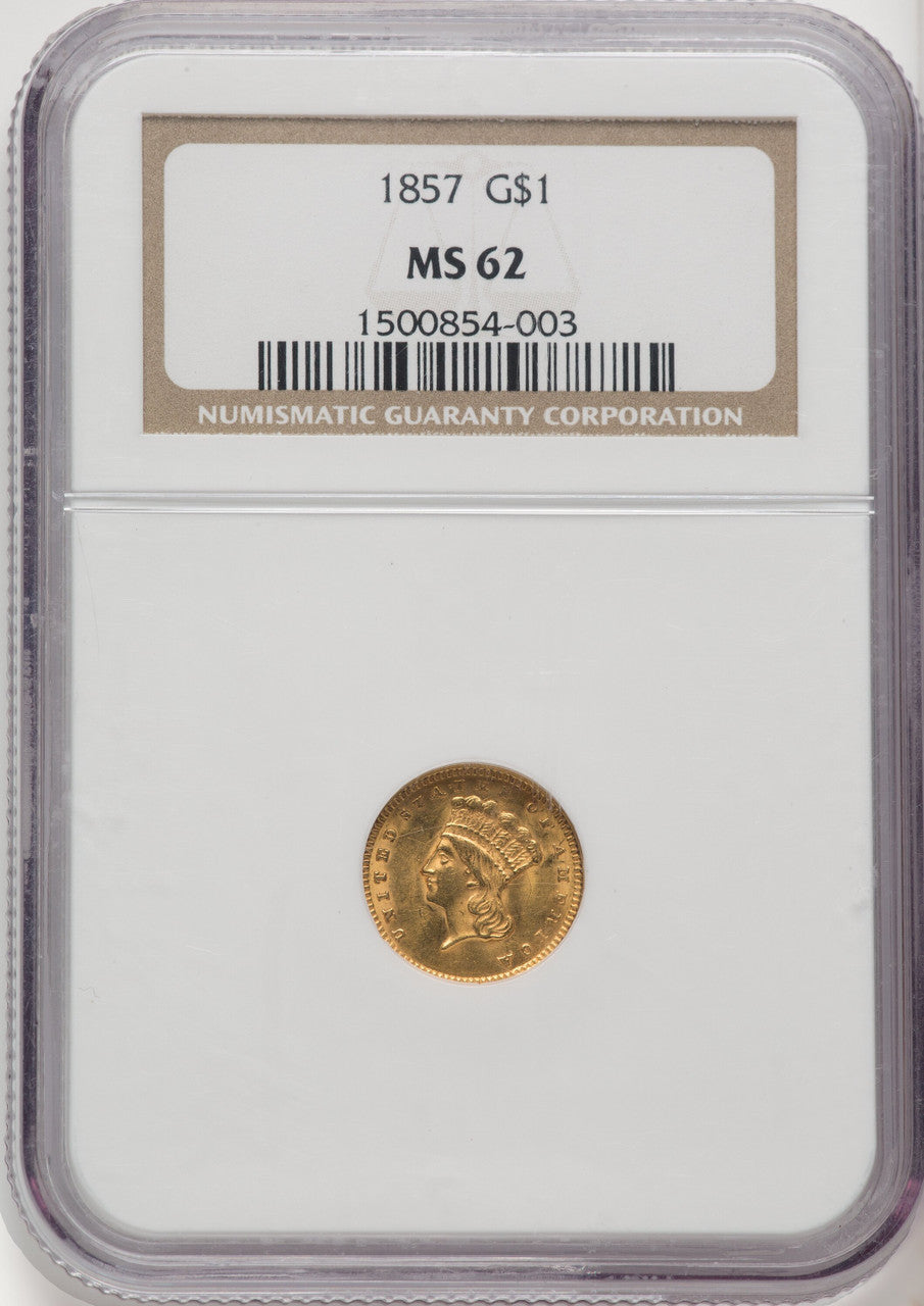 1857 G$1 Gold Dollar NGC MS62