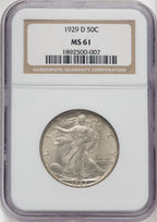 1929-D 50C Walking Liberty Half Dollar NGC MS61