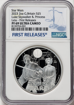 2023 2 oz G.Britian Luke Skywalker & Princess Leia NGC PR69 Ultra Cameo